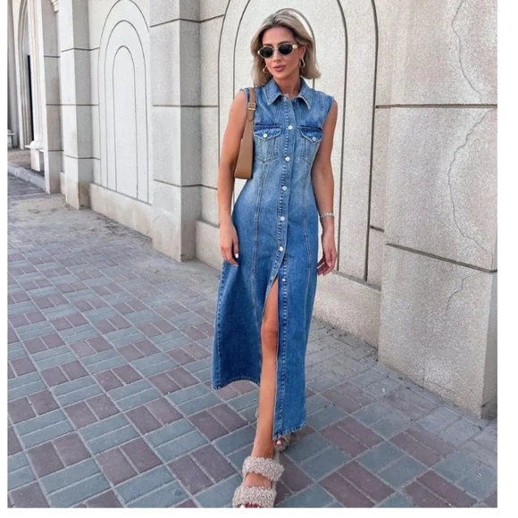 zara trafaluc denim dress Zara Dresses | Zara Trf Halter Neck Denim Dress | Color: Blue